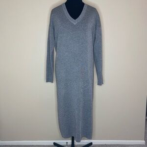 NWT UNIQ Gray Boyfriend Sweater Dress Long Sleeve V Neck S/M
